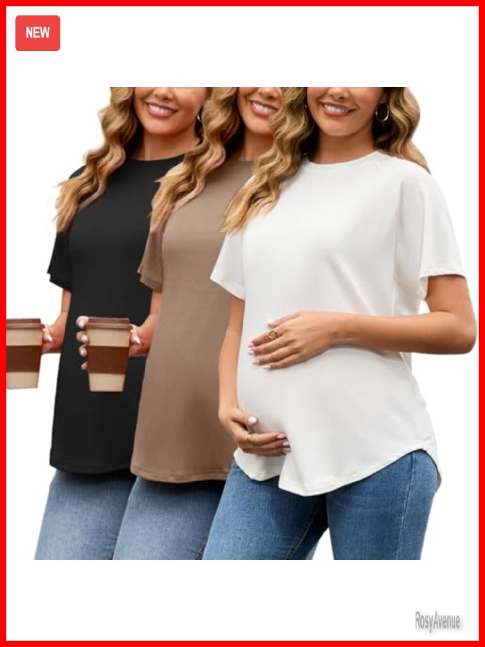 Maternity Shirts 3 Pack Short Sleeve Oversized Pregnancy Tees